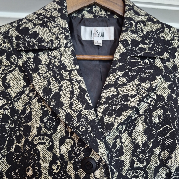 Le Suit Black and Cream Floral Lace-Effect Women's Jacket Size 8 - Picture 3 of 9